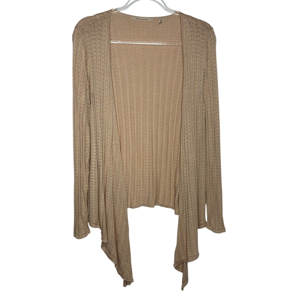 Soft Surroundings Nude Tan Pointelle Knit Open Front Sharkbite Cardigan Large